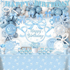 Blue Bow Party Supplies Serve 24,Coquette Birthday Decorations Include Bow Theme