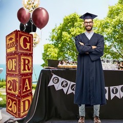 Set of 4 Maroon Graduation Balloon Boxes with ‘GRAD’ Letters – Party Essentials
