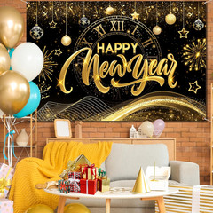 New Year 2025 Gold Banner, Decorations Backdrop for New Year’S Eve Parties