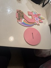 Unicorn 2nd Birthday Party Table Decoration Wood Sign Pink Floral Multicolor