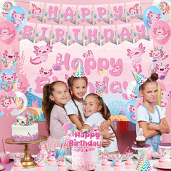 Axolotl Birthday Decorations Supplies, 44PCS Pink Axolotl Happy Birthday Decor S