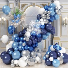 Blue White Silver Balloon Arch Kit, Navy Blue Silver White Balloon Garland wi…