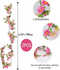 2 Pack Pink Flower Garland Daisy Flowers Silk Artificial Wildflower 13ft Wedding