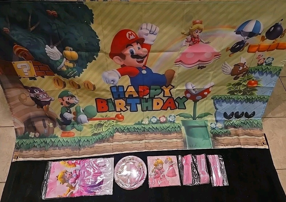 Princess Peach & Friends Party Set, 3x5FT w/ Party Decor & Access for 10