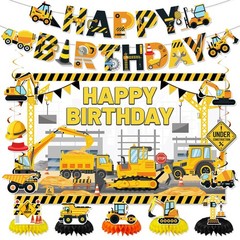 Construction Birthday Party Supplies & Decorations Kit with Excavator Banner,…