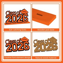 4Pcs Orange and Black Graduation Decorations Class of 2026 Congrats Grad Wood…