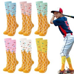 6 Pairs Baseball Ice Cream Drip Socks for Kids Pastel Ice Cream Knee High Soc