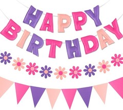 Felt Birthday Decorations, NO DIY, Pre-Strung 3D Felt Happy Birthday Banner w…