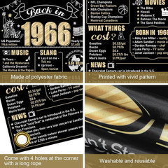60th Birthday Decorations Back in 1966 Door Banner for Men Women, Black Gold Hap