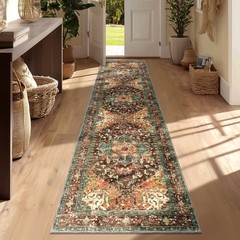 Yamaziot Washable Runner Rug, 2×8 Non-Slip Boho 2′ x 8′, Rust/Dull Teal
