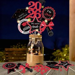 30 PCS Class of 2026 Graduation Centerpieces Sticks Black Red LED Light