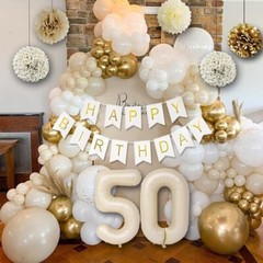 50th Birthday Decorations, Happy 50th Birthday Decorations White and Gold Bal…