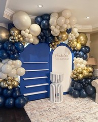 Navy Blue Gold White Balloon Arch Kit, Double Pearl Sand White Royal Dark Blu…