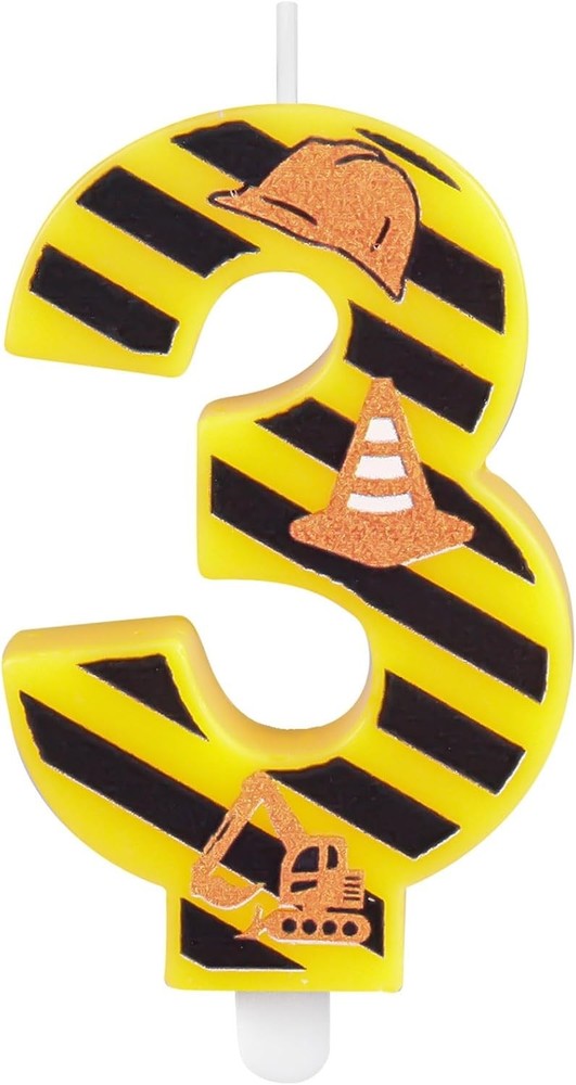 Construction Birthday Number Candles, Boys Happy 3, Multicolor