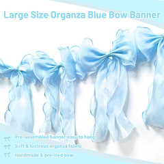 Blue Bow Garland Banner, Pre-Strung Satin Ribbon Bow Themed Party Decorations, B