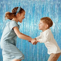 3 Pack 3.3 x 6.6 ft Light Blue Foil Fringe Backdrop Curtains, Tinsel Streamer…