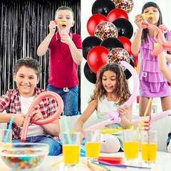 Red Black Party Decoration Kit – Happy Banner,Fringed Curtain,Latex Balloon a…