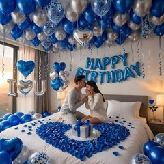 Romantic Birthday Decorations for Men Balloons Rose Petals Foil Banner