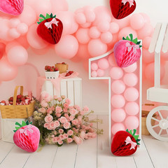 6 Sets 12 Inch Large Strawberry Party Decorations Strawberry Bow Honeycomb Ball