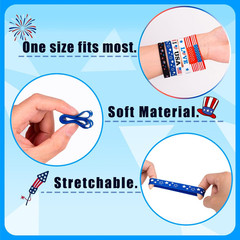 144PCS 4Th/Fourth of July Accessories Party Favors Patriotic Rubber Bracelets