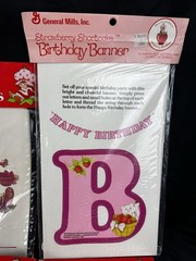Vintage 80s Strawberry Shortcake Honeycombs, Birthday Banner 24 Party Favor Bags