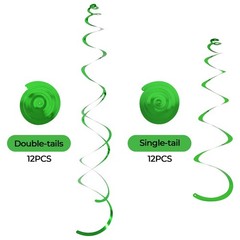 Plastic Swirl Decorations, 24PCS Double Single Swirls, Party, Green