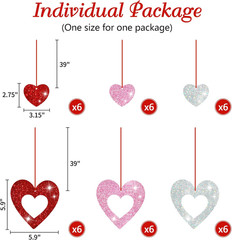 36 Pcs Valentine’S Day Decorations Glitter Heart Hanging Swirls – No DIY Red Pin