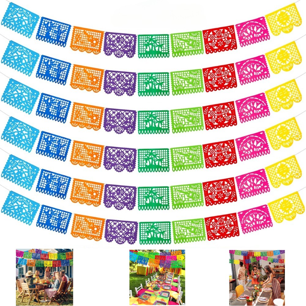 6Pack 108 Feet Mexican Party Banner Set with 12 Beautiful Designs for Decoration