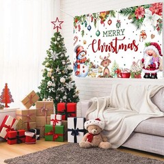 Merry Christmas Backdrop 70.8×43.3in Santa Snowman Holiday Photo Banner
