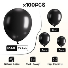 100pcs Black Balloons 12 inch with Ribbon, Latex Helium Quaility for Birthday…