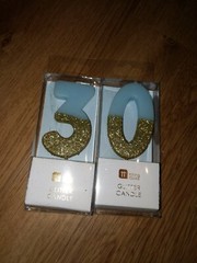 Talking Tables 30th Birthday Candle Cake Topper, Wax, blue, gold glitter, bold