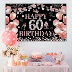 60th Rose Gold Birthday Party Background – Happy Birthday Rose Gold Balloons