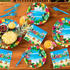 96Pcs Luau Aloha Party Decorations, Hawaiian Birthday Party Supplies Bundle Luau