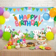 Bunny Birthday Decorations Happy Easter Backdrop Happy Birthday Banner Easter…