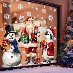 JOICEE Extra Large Christmas Window Clings,3 Sheets Santa Claus Snowman…