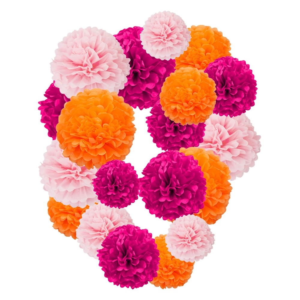 12 PCS Rose Red Pink and Orange Tissue Paper Pom Poms for Party 10/12 Inch