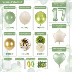 17th Birthday Decorations for Girls, Sage Green Bday 32 Inches,