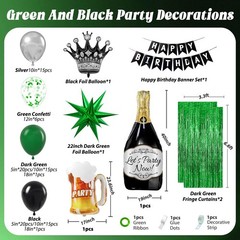 Green Party Decorations, Green Black Silver Foil Balloons Happy Banner Fringe…