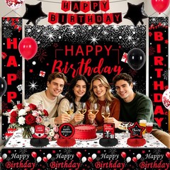 Black and Red Birthday Decorations for Men Women Boys Girls, Black and Red Pa…