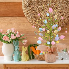 17’’ Easter Egg Table Tree Easter Decorations with Artificial Eggs Greenery Leav