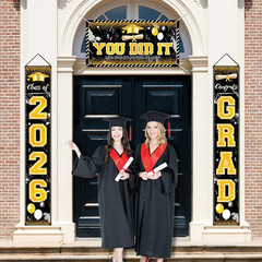 Black and Gold Graduation Decorations Class of 2026 Congrats Grad Banner Grad Po