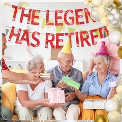 The Legend Has Retired Banner Red Glitter Pre Strung No DIY Retirement Banner De