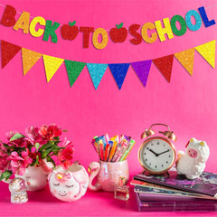 Glitter Back to School Banner and Colorful Glittery Pennant Banner for Back to S