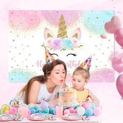 Unicorn Birthday Party Backdrop Pastel Rainbow Glitter Photo Booth Props