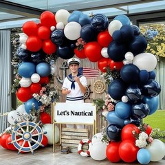 Navy Blue Red White Balloon Arch, Double Royal Blue Red White Sand Balloon Ga…