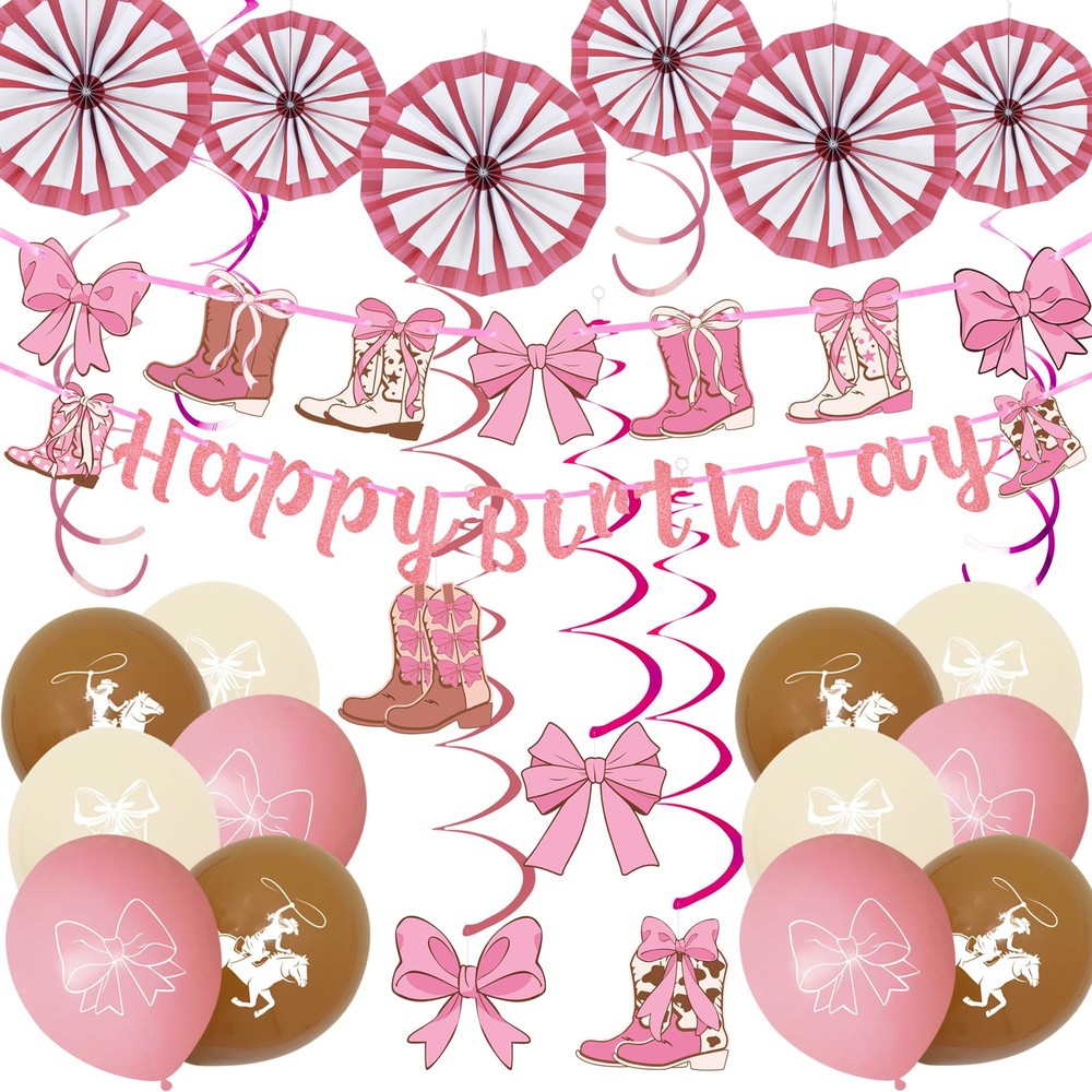 30PCS Cowgirl Party Decorations Pink Western Decor Boots and Bows Rodeo Birth