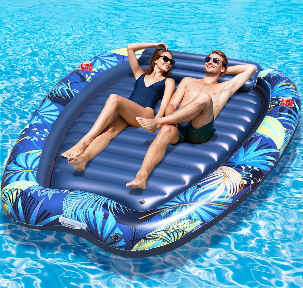 2026 Luxury 2 Person Inflatable Tanning Pool Lounger Float, 90 x 67 Inch Extr…