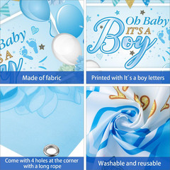 Baby Shower Backdrop It’s a Boy Large Fabric Banner 73×43 Photo Booth Decor Blue