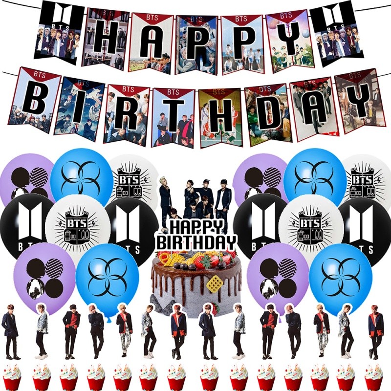 BTS Star Happy Birthday Party Decoration Banner Balloon Cake Topper Holiday Gift