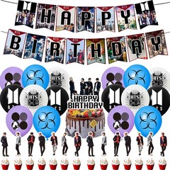 BTS Star Happy Birthday Party Decoration Banner Balloon Cake Topper Holiday Gift